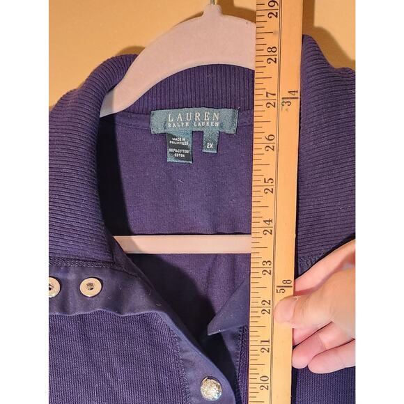 Lauren Ralph Lauren Women's 2X Navy 100% Cotton Button-Up Cardigan Jacket - Picture 5 of 7